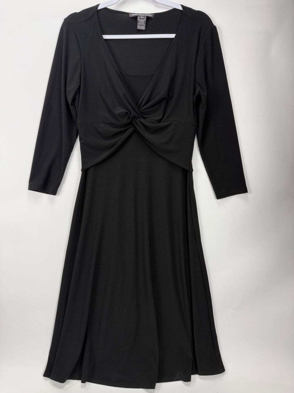 Jones New York Black 3/4 Sleeve Twist-Front Midi Dress Size 8